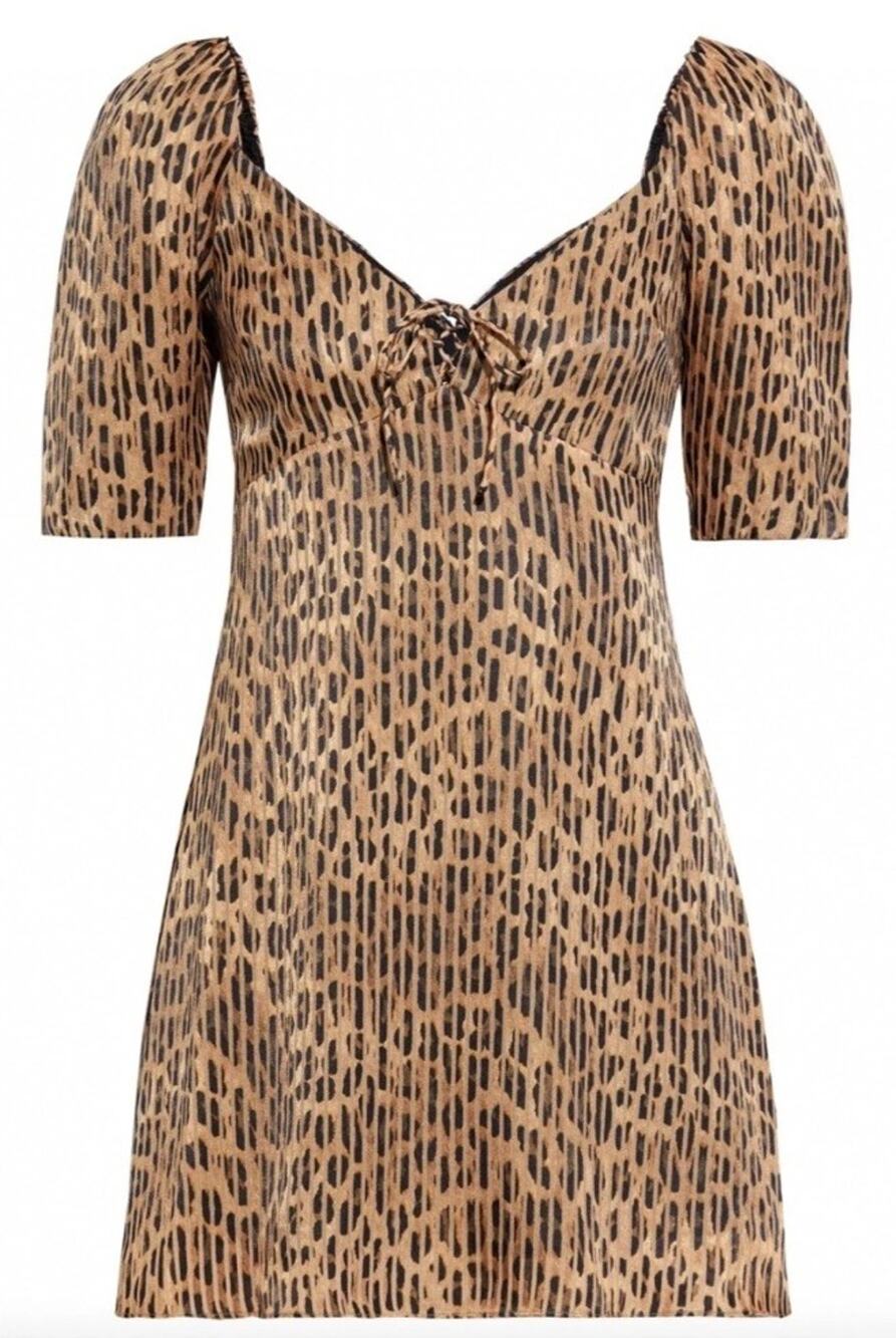 Alice and Olivia Dana Dress Lace Up Leopard Burnout Satin Mini Sz 4